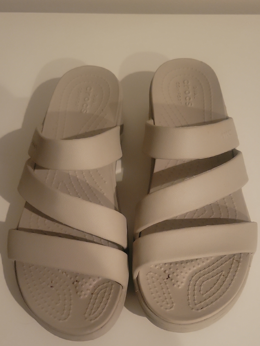 CROCS Women’s Triple-Strap Slide Sandals in Light Beige
